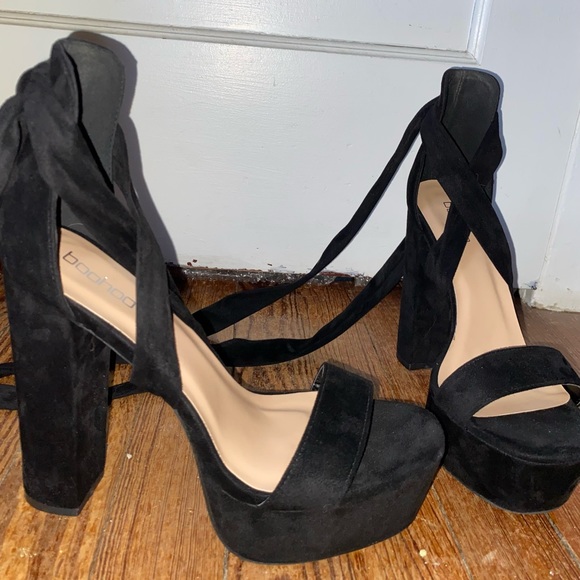 Boohoo, Black, Size 9, 5.5 inch Lace-up Platform Heels - Picture 4 of 7